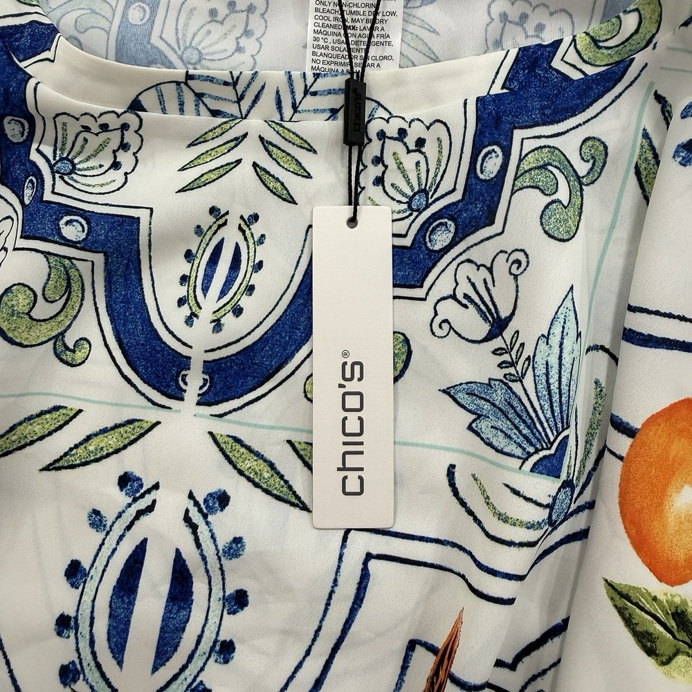 Chicos Island Oranges Poncho OS NWT Fruit AOP Mediterranean Resort Euro Summer - Picture 2 of 13